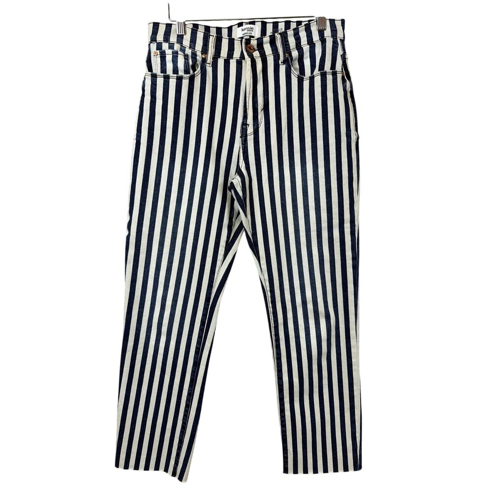 Kensie Jeans White & Blue Striped Allie High Rise Slim Straight Size 6/28